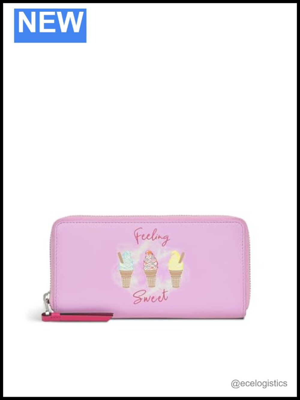 Large Leather Zip Around Wallet with Ice Cream Print, 12 Card Slots, Coin Pocket